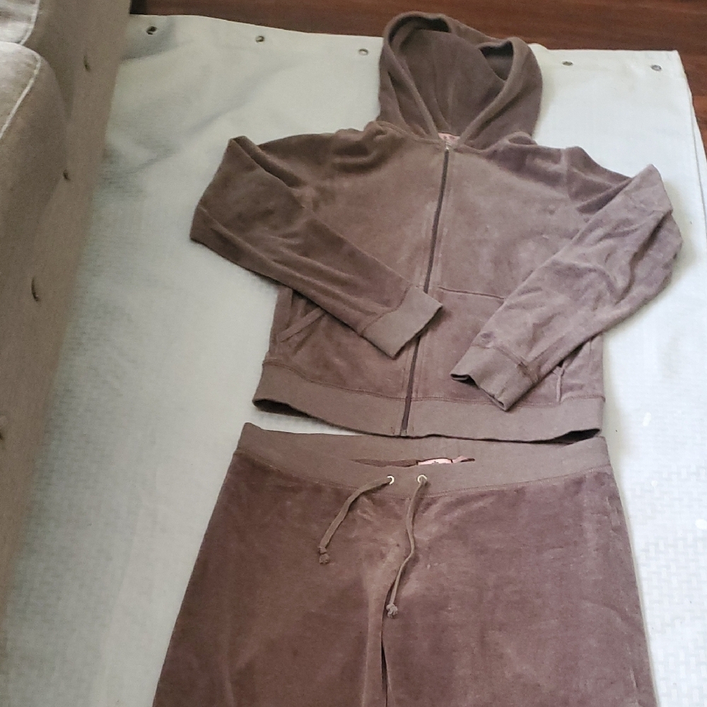 Juicy Couture Dusty Pink Brown Zip-Up Hoodie Set SIZE L - Picture 11 of 14